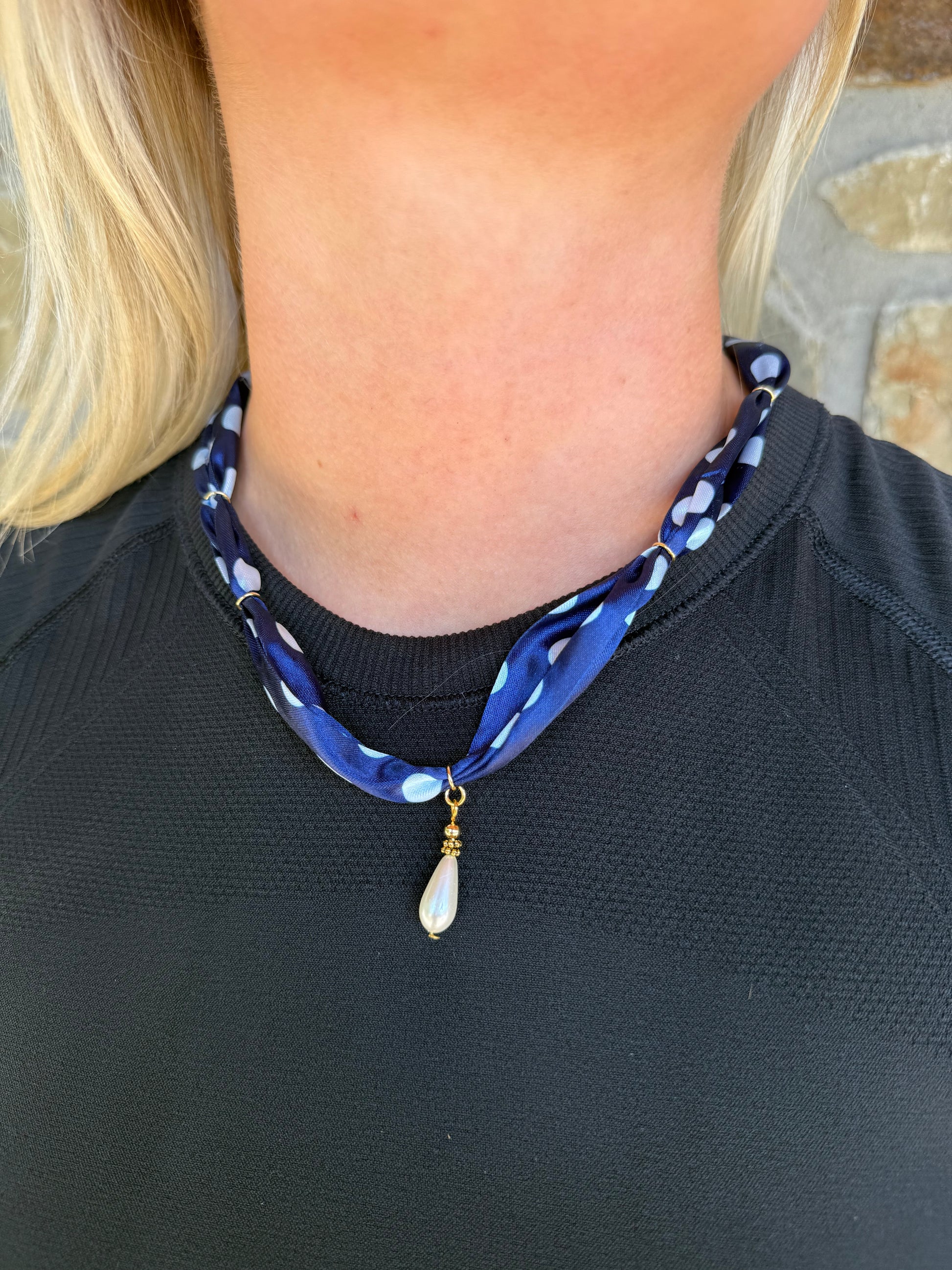 Navy polkadot scarf tie