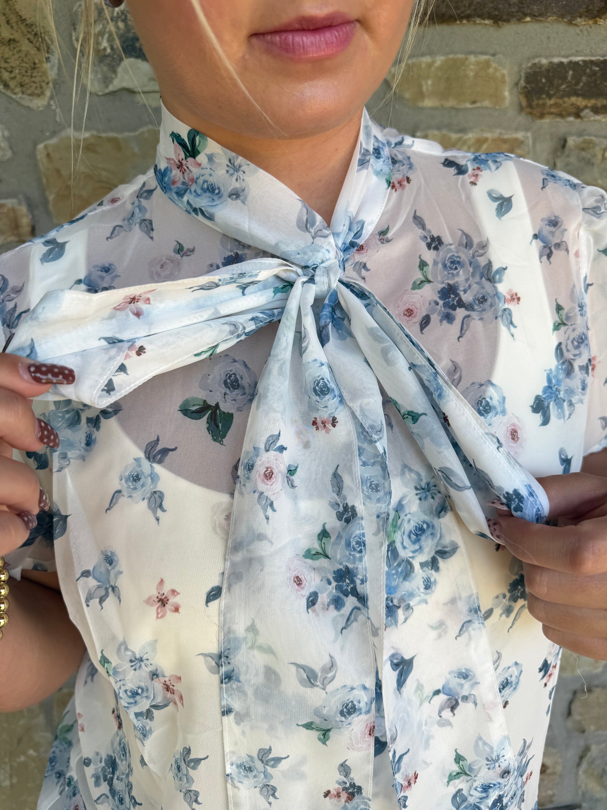 Blue Floral Tie Top