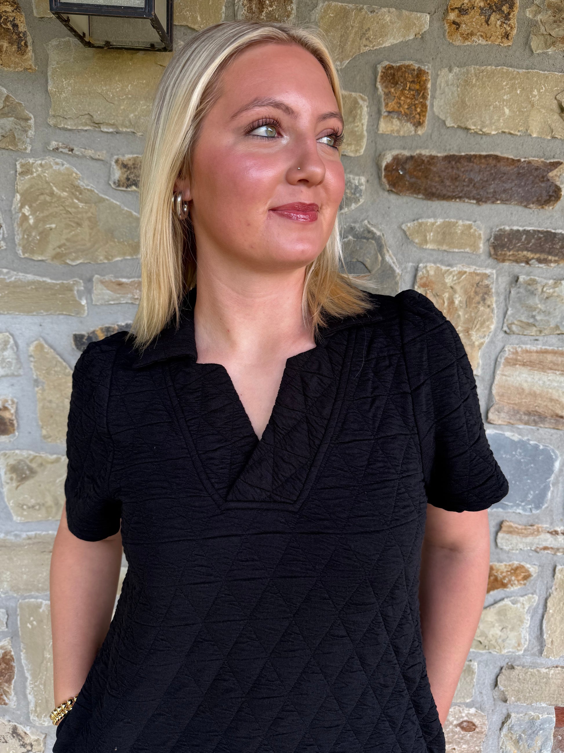 Quilted collared dress ￼