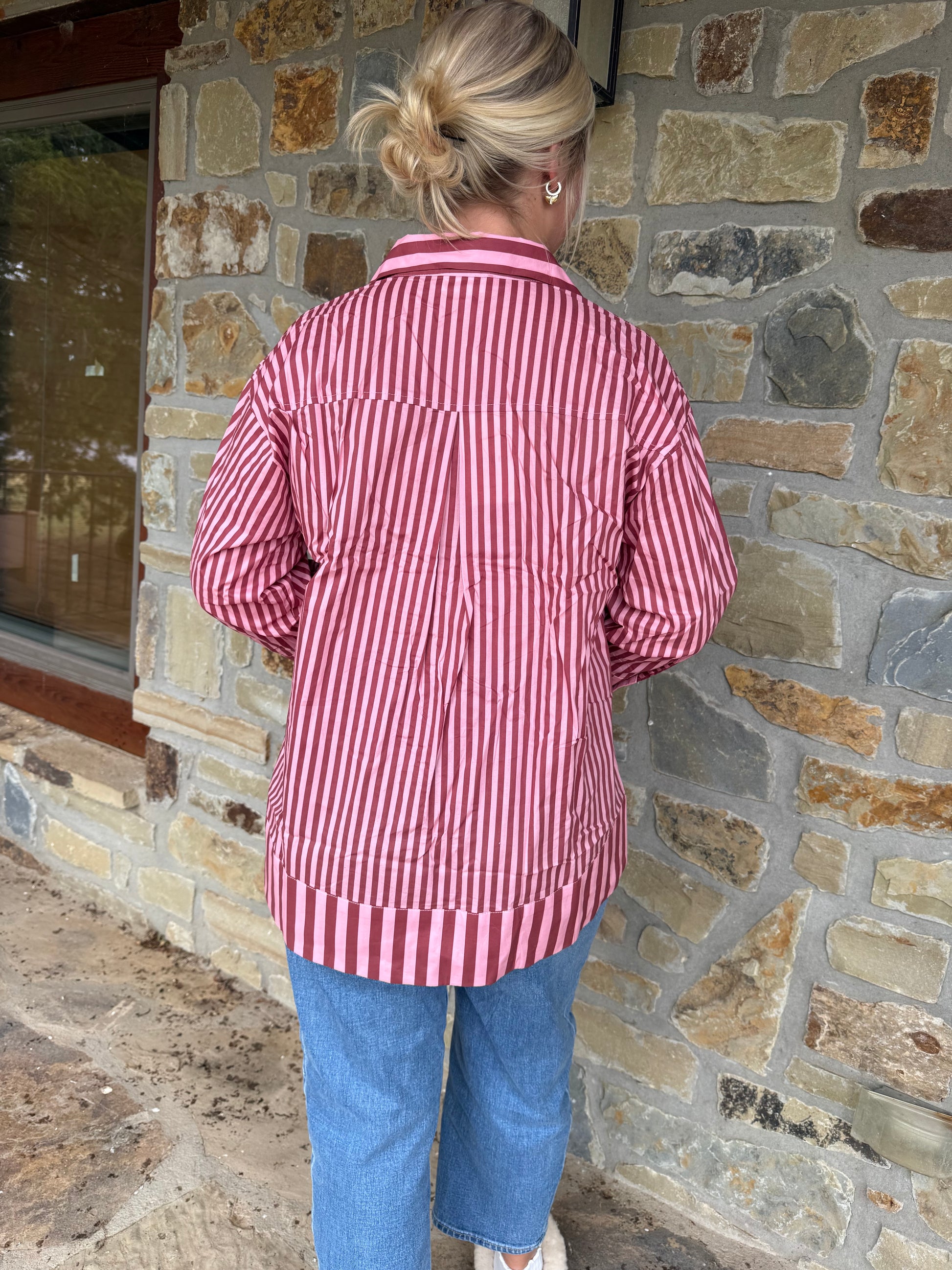 Burgundy & Pink Pearl Button