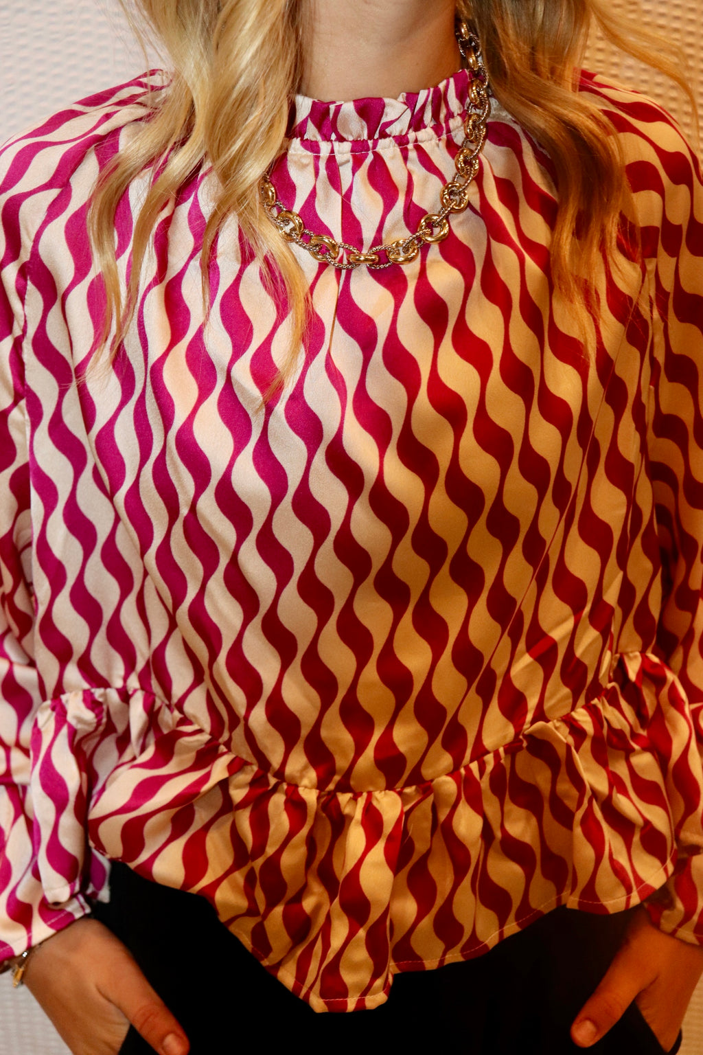 Fuchsia Wavey Stripe Blouse