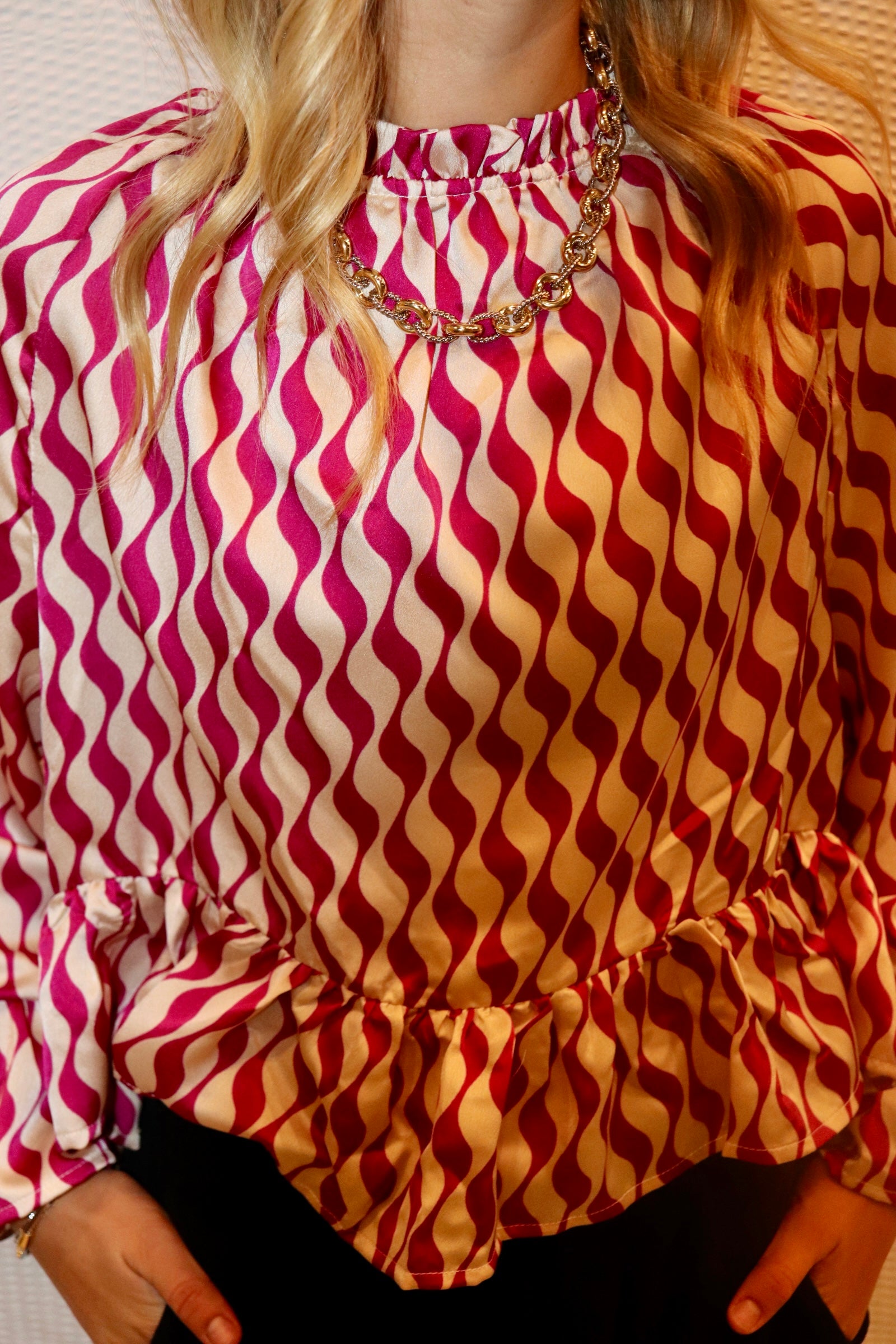 Fuchsia Wavey Stripe Blouse